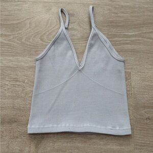 Free People Light Gray Ribbed V-Neck Top
